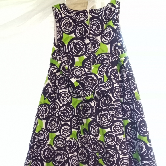 Girls Navy and White Dress with Green Accent - Picture 2 of 3